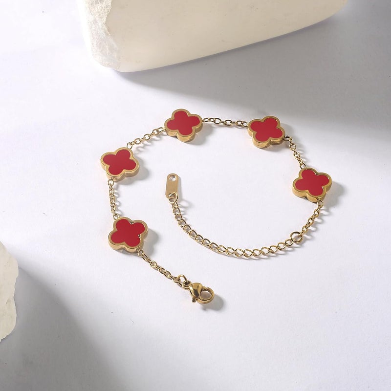 GRBeid double sided 18K Gold Plated Clover Bracelet for Women, Dupe Four Leaf Flower Lucky Chain Bangle, Cute Jewelry Gift for Her Mom Wife - Image 3